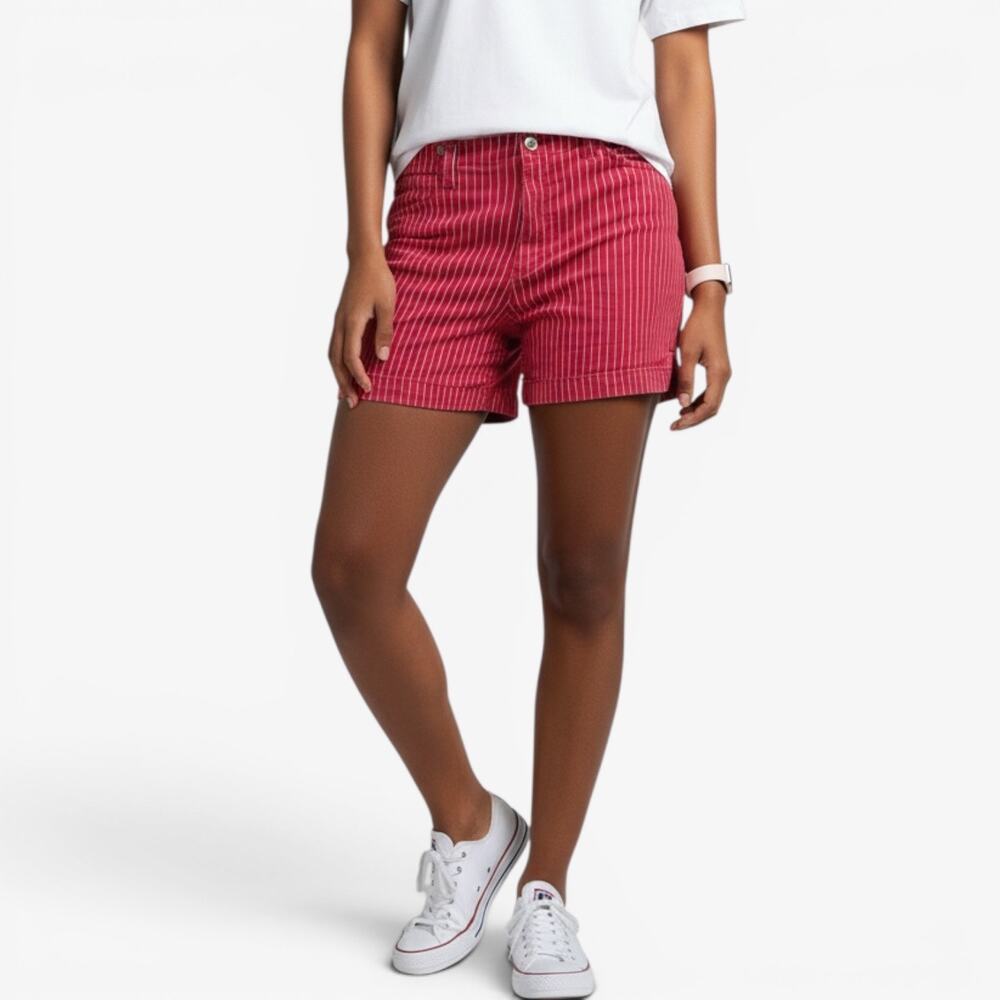 Faded Glory Y2K Red White Pinstripe Mid Rise Shorts Nautical Rockabilly Sz M